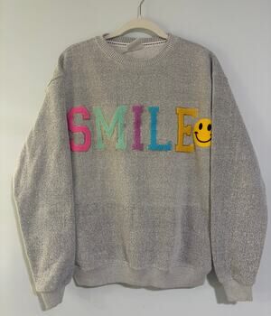 Pacific & Co Gray Colorful SMILE Chenille Graphic Sweatshirt Size M
